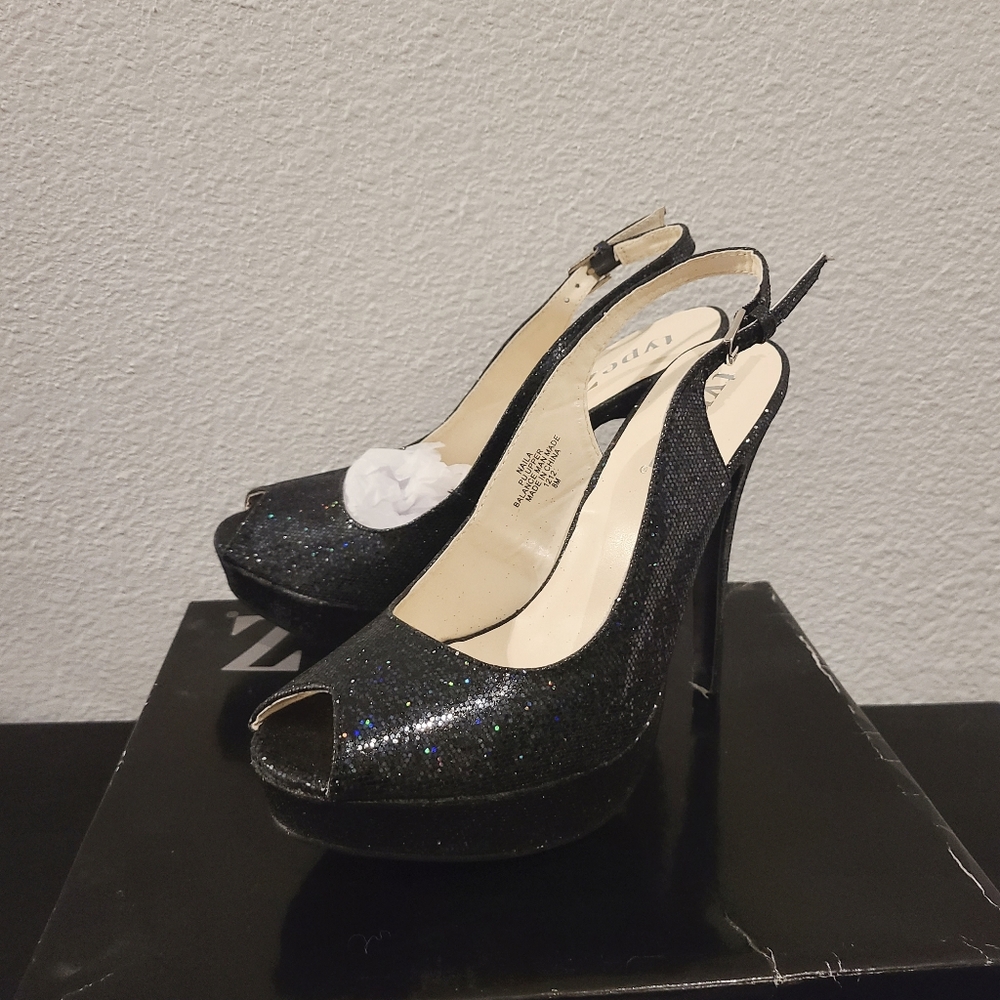 Glitter open toe pumps